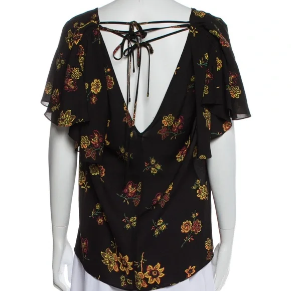 A.L.C. Black & Floral Print Silk Blouse, Size 8 - Picture 3 of 8
